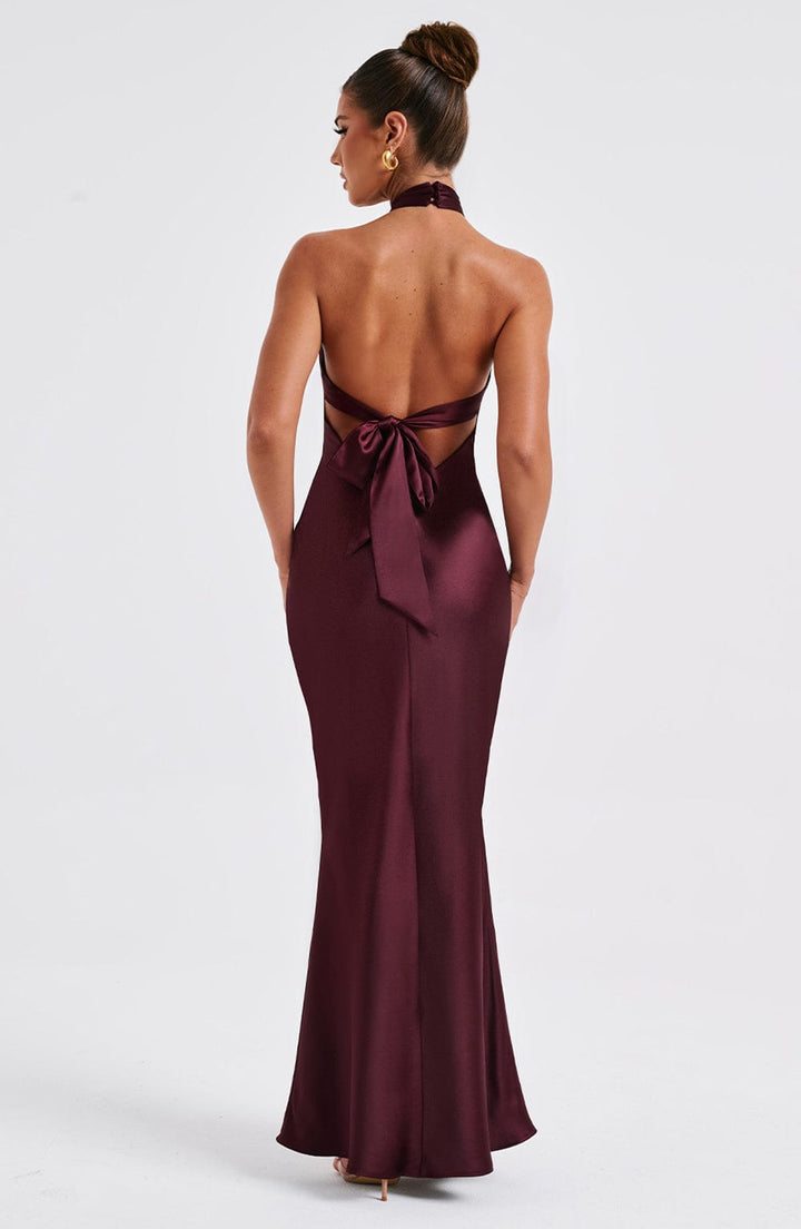 Robe maxi femme avec décolleté croisé et couture sous la poitrine