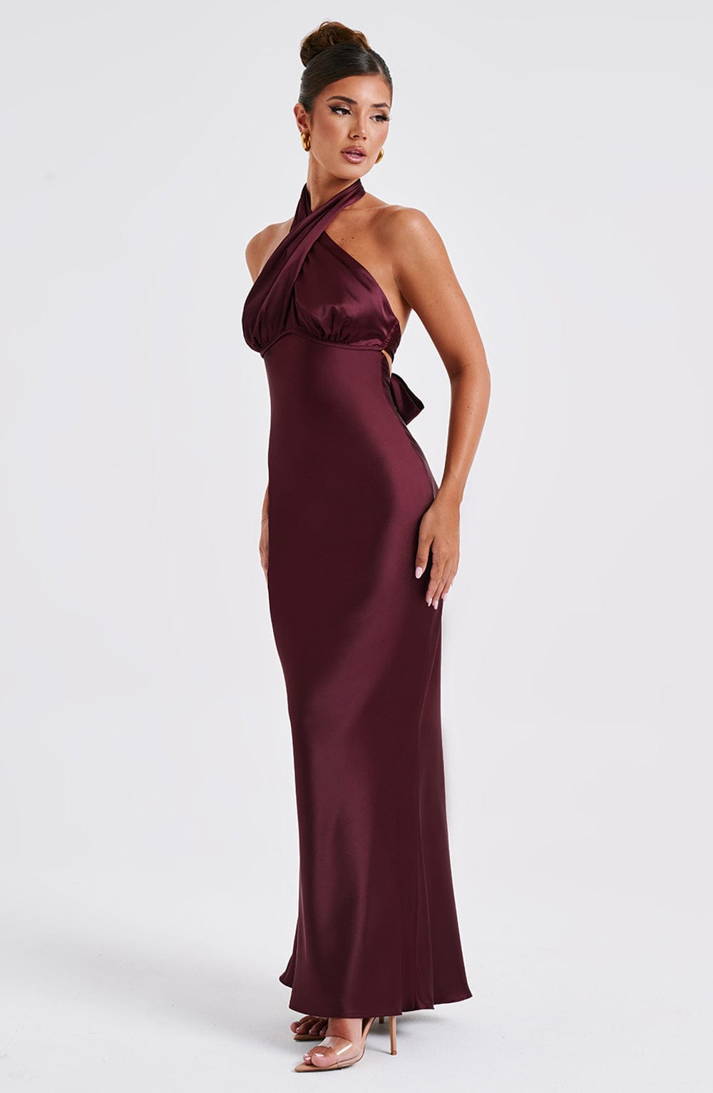 Robe maxi femme avec décolleté croisé et couture sous la poitrine