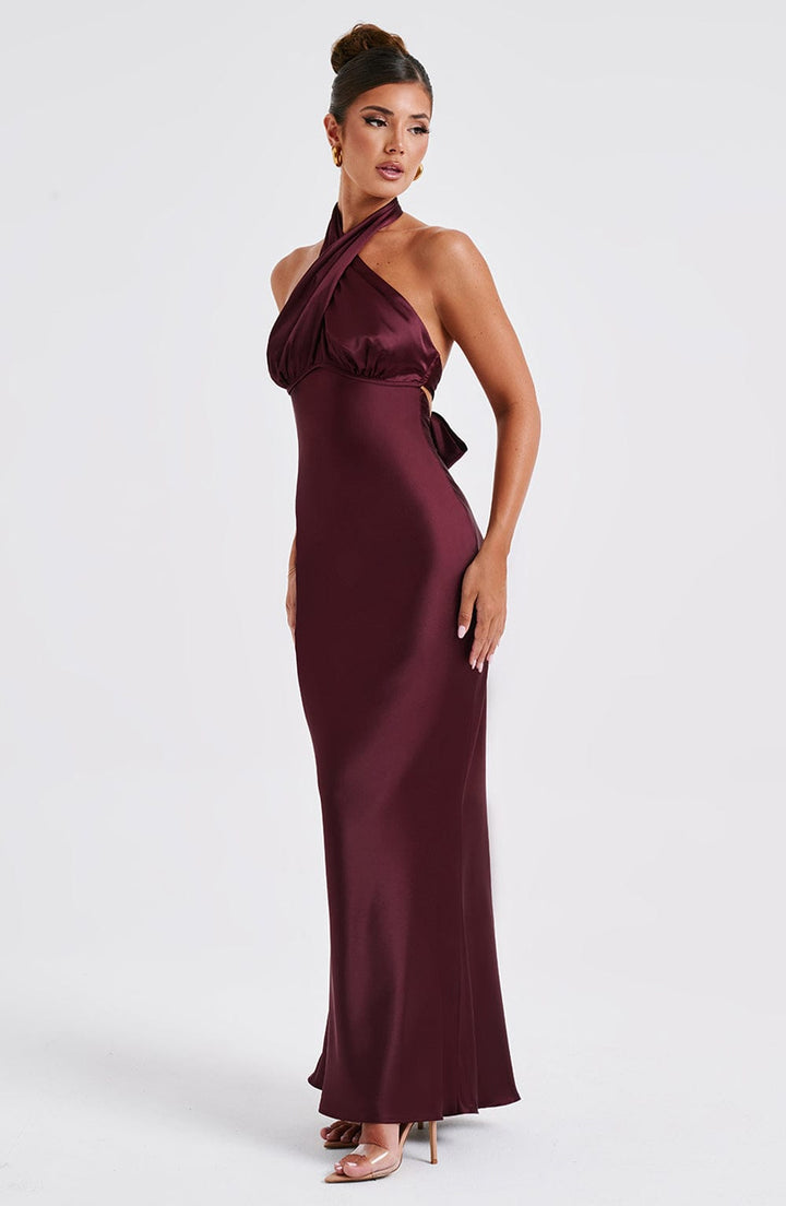 Robe maxi femme avec décolleté croisé et couture sous la poitrine