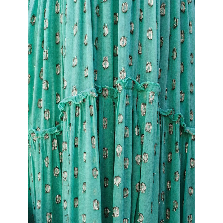 Robe maxi pour femmes avec décolleté en V, bretelles spaghetti et jupe à volants
