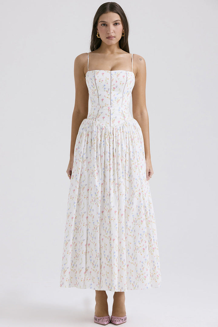 Robe midi femme avec bretelles spaghetti et coutures de corset sur le haut