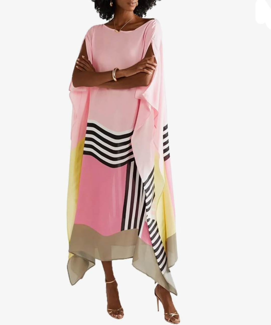 Robe midi pour femmes avec manches chauve-souris et ourlet asymétrique en motif color block