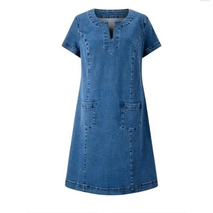 Robe midi pour femmes avec décolleté en V, manches courtes et poches plaquées