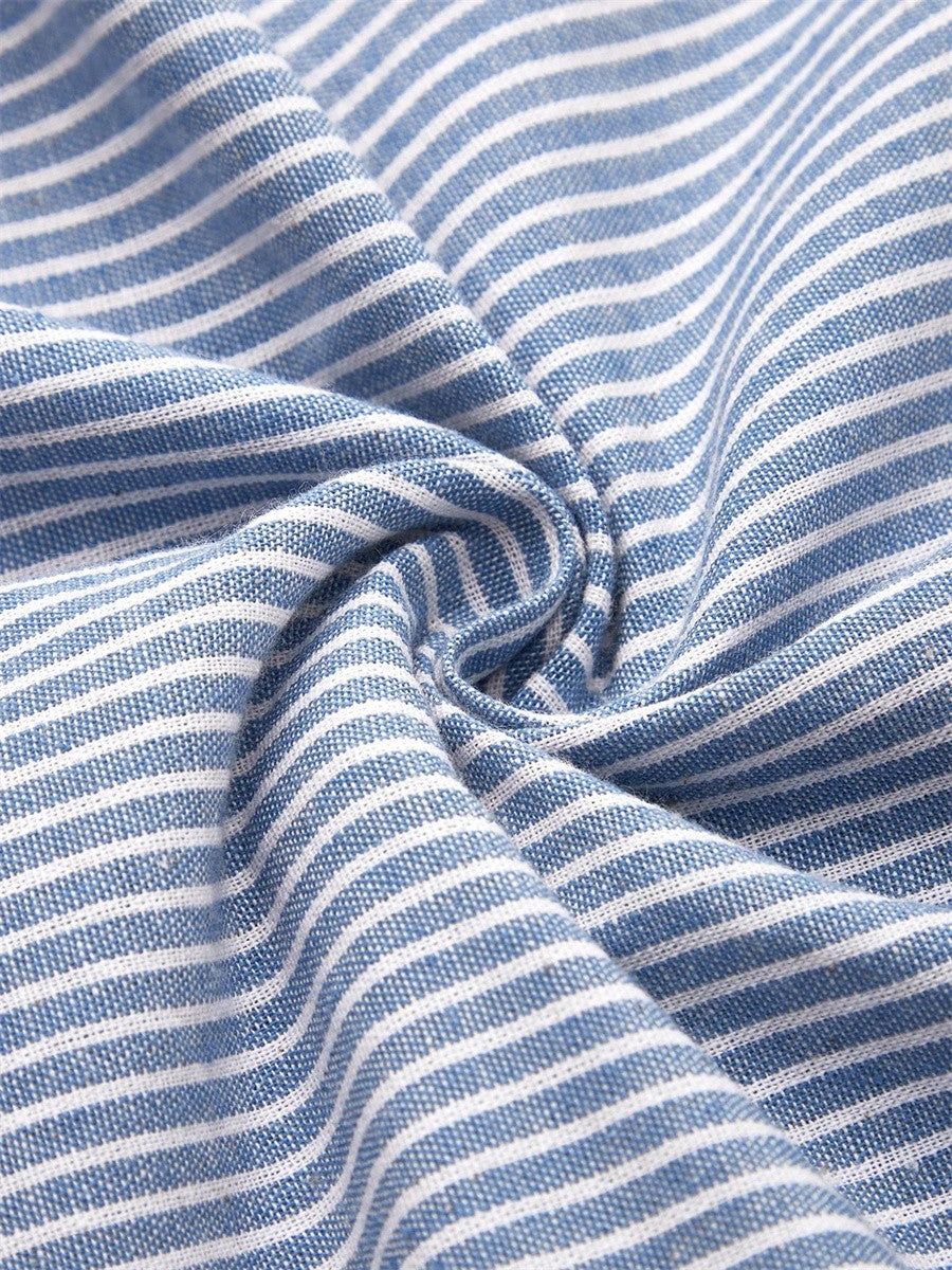 Robe midi pour femme avec col rond, manches courtes, motif rayé et poches latérales