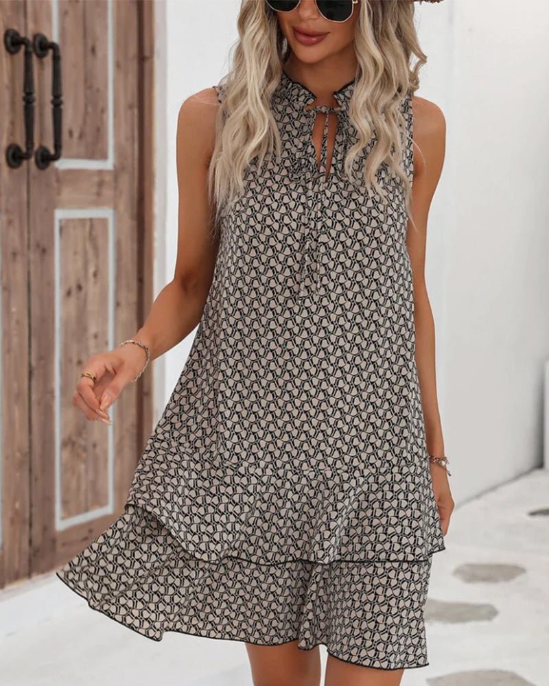 Robe midi sans manches pour femmes avec ourlet en couches et lien de fermeture
