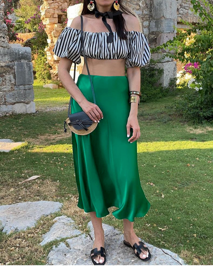 Jupe midi femme en forme A et taille haute