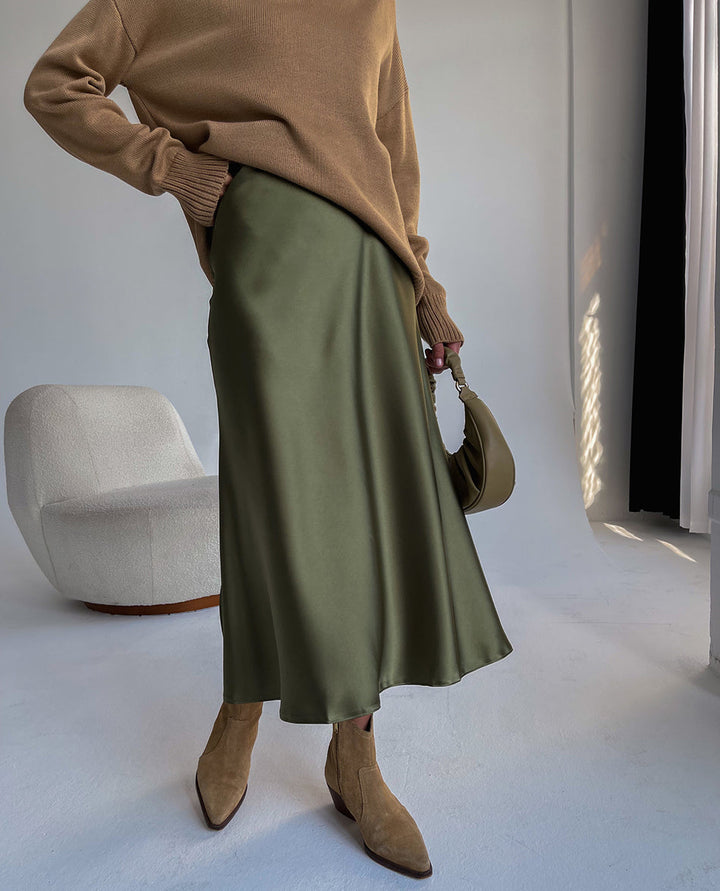 Jupe midi femme en forme A et taille haute