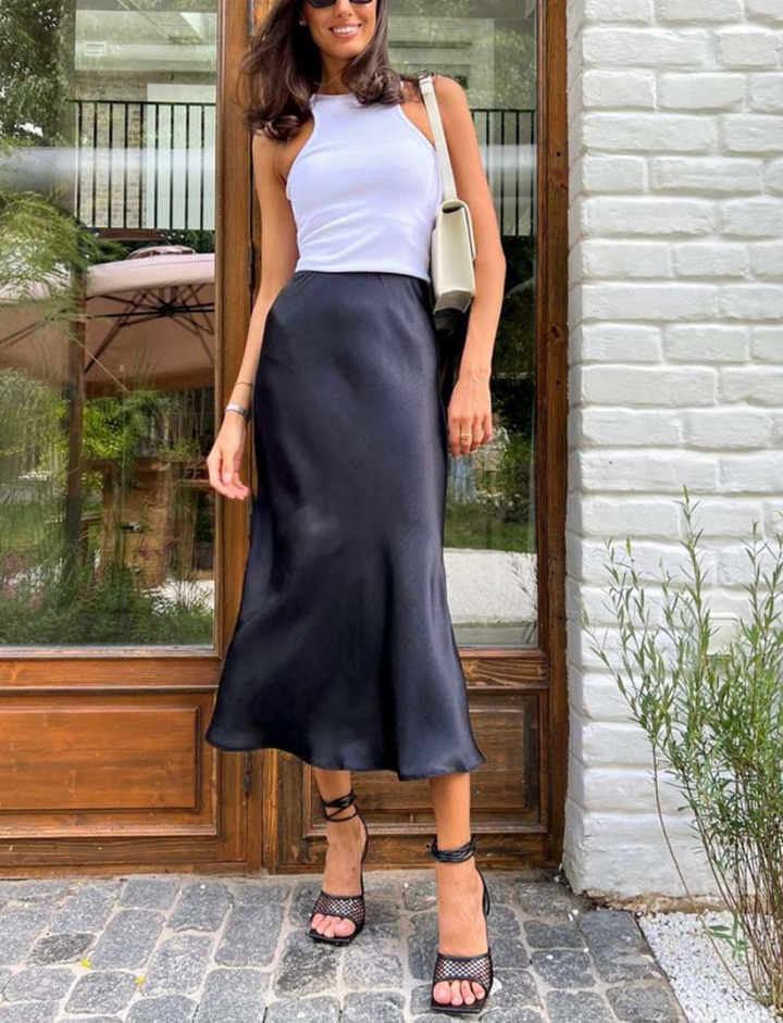 Jupe midi femme en forme A et taille haute