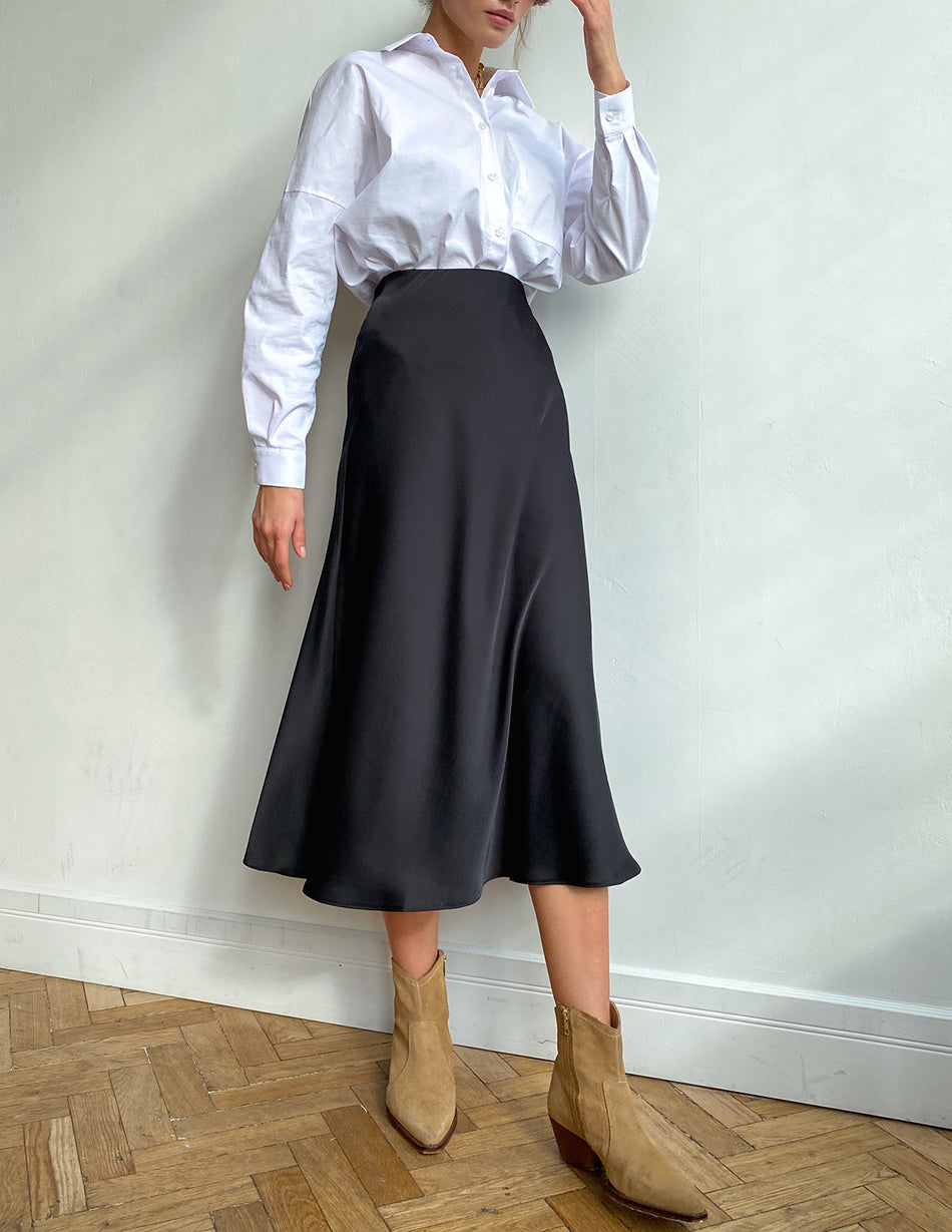 Jupe midi femme en forme A et taille haute