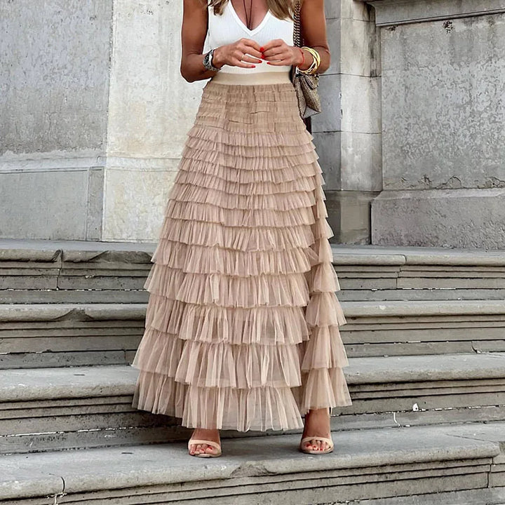 Jupe midi pour femmes avec couches en tulle