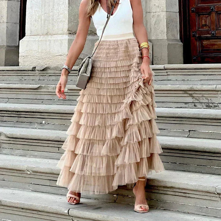 Jupe midi pour femmes avec couches en tulle
