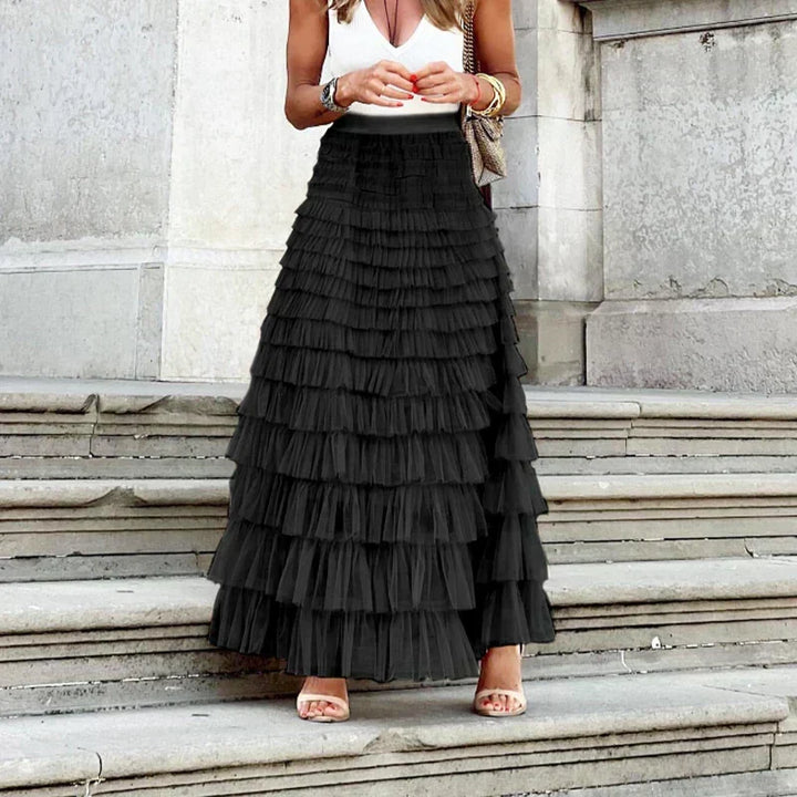 Jupe midi pour femmes avec couches en tulle