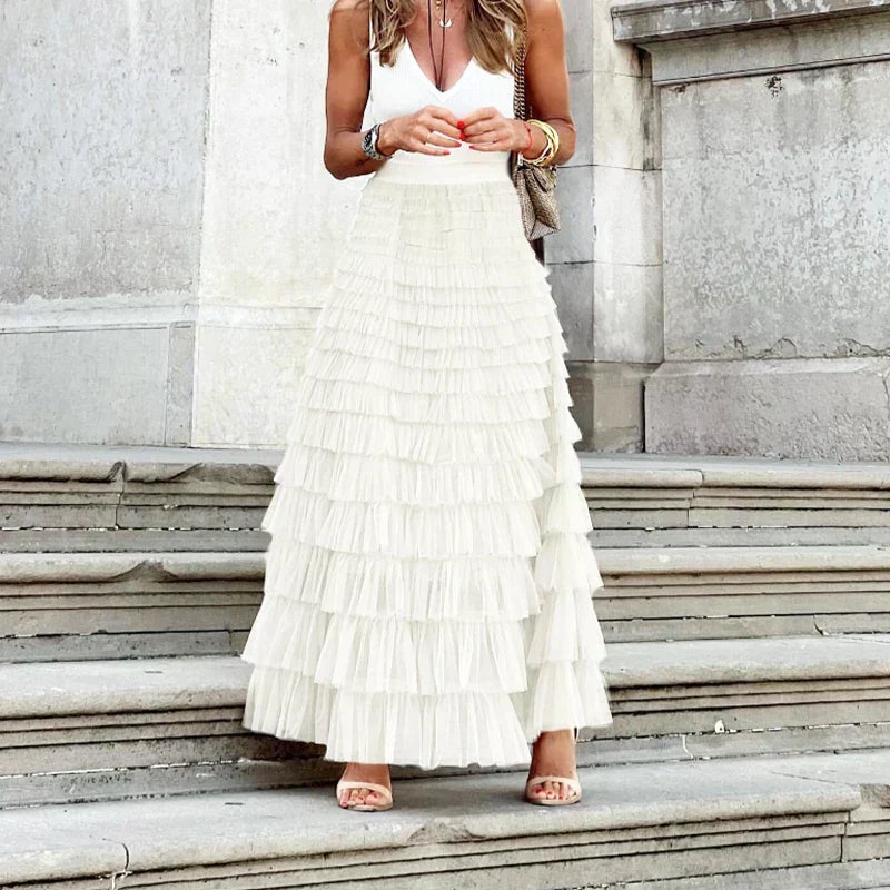 Jupe midi pour femmes avec couches en tulle
