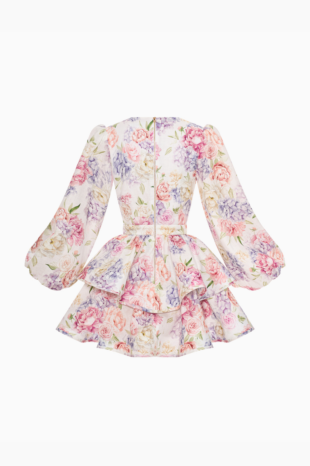 Robe courte pour femmes avec motif floral, décolleté en V profond, manches ballon et jupe à volants