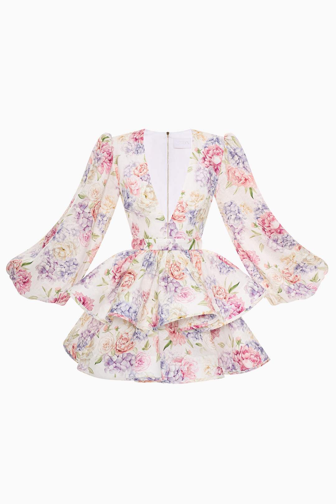 Robe courte pour femmes avec motif floral, décolleté en V profond, manches ballon et jupe à volants