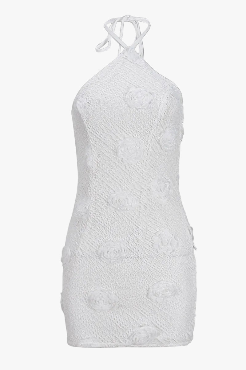 Robe mini pour femmes avec bretelles à nouer et appliques de roses 3D