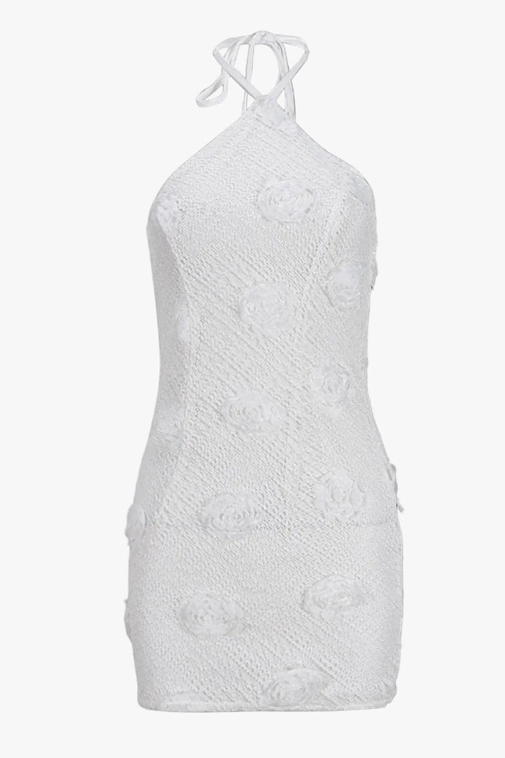 Robe mini pour femmes avec bretelles à nouer et appliques de roses 3D