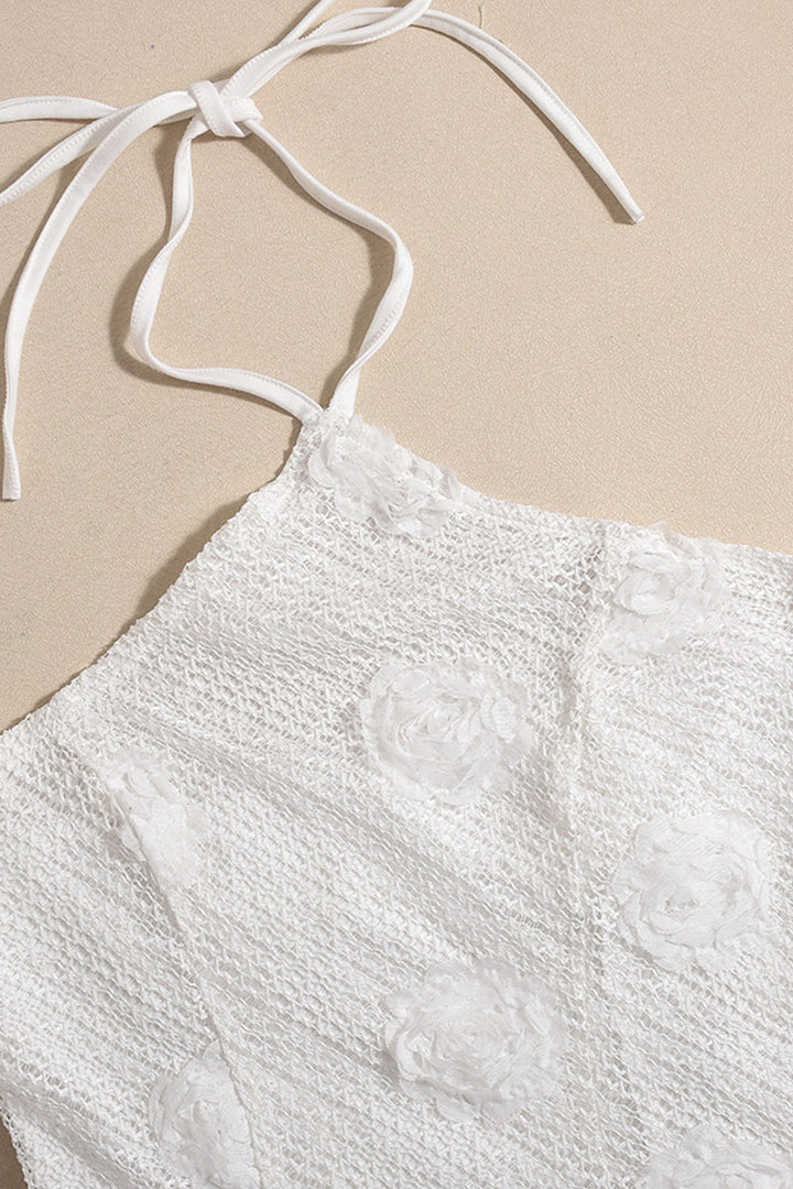 Robe mini pour femmes avec bretelles à nouer et appliques de roses 3D