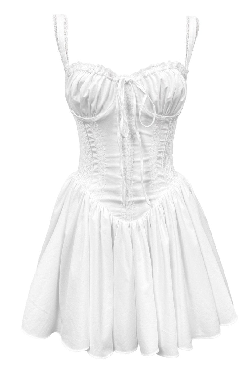 Robe Mini Femme avec Bretelles, Partie de Poitrine en Forme de Cœur, Bord Roulé, Nœud et Jupe Plissée