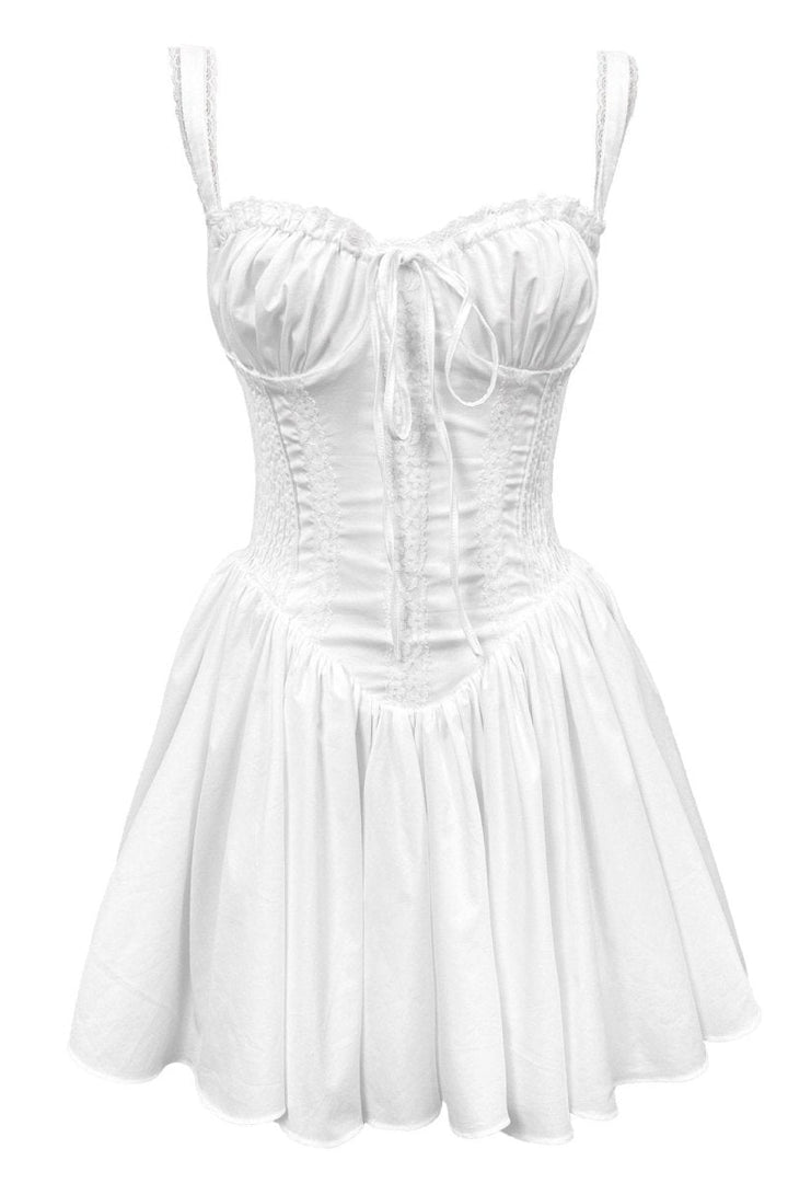 Robe Mini Femme avec Bretelles, Partie de Poitrine en Forme de Cœur, Bord Roulé, Nœud et Jupe Plissée