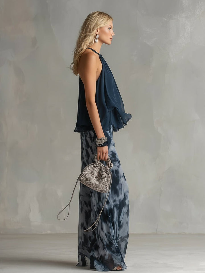 Leonie | Blouse à dos nu pour femmes, pantalon à jambes larges, ensemble de deux pièces