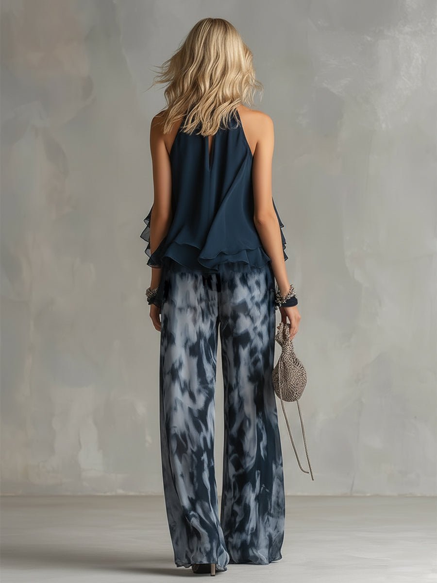 Leonie | Blouse à dos nu pour femmes, pantalon à jambes larges, ensemble de deux pièces