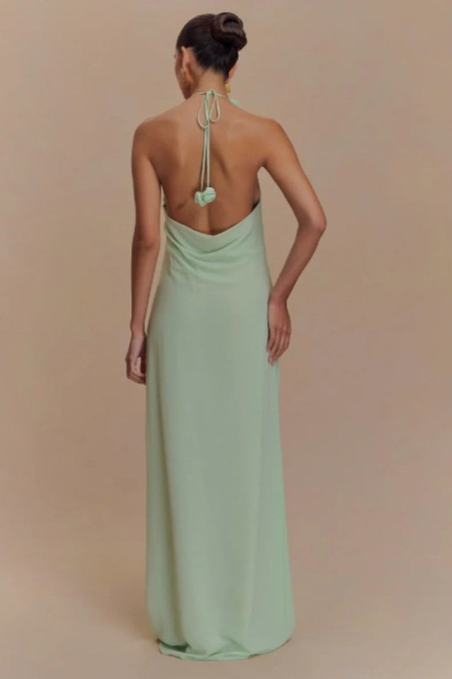 Robe maxi à dos nu pour femmes avec appliqués de roses