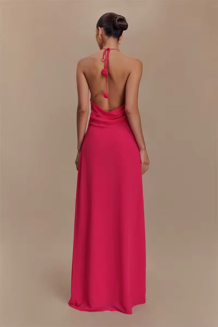 Robe maxi à dos nu pour femmes avec appliqués de roses