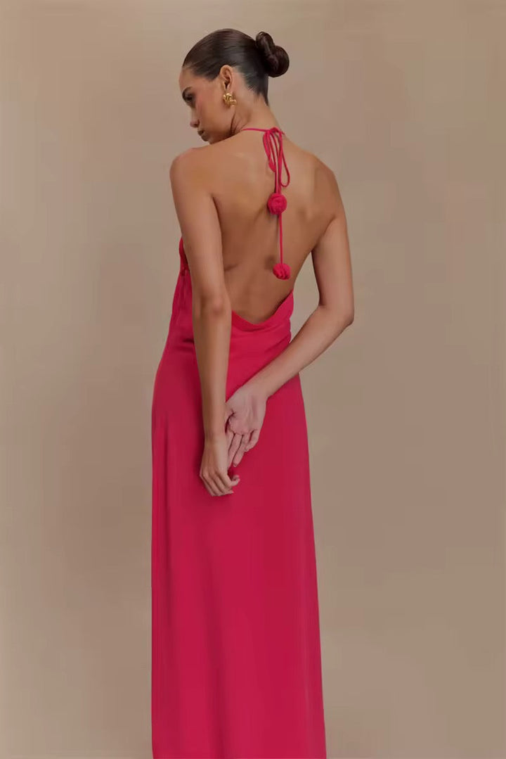 Robe maxi à dos nu pour femmes avec appliqués de roses
