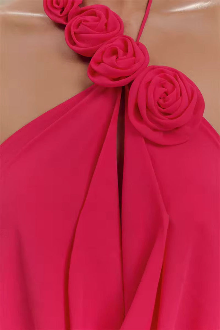 Robe maxi à dos nu pour femmes avec appliqués de roses