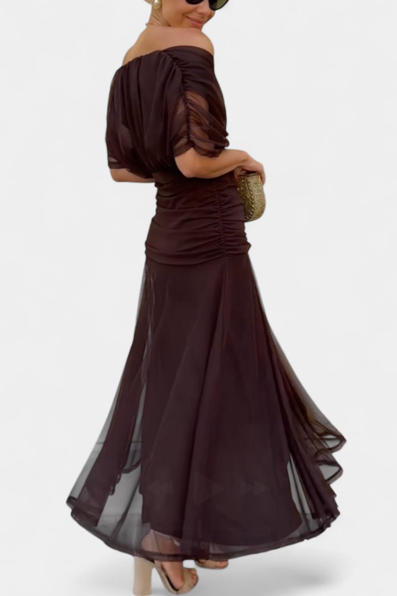 Greta | Robe de cocktail à épaules dénudées pour femmes, robe de soirée maxi ajustée