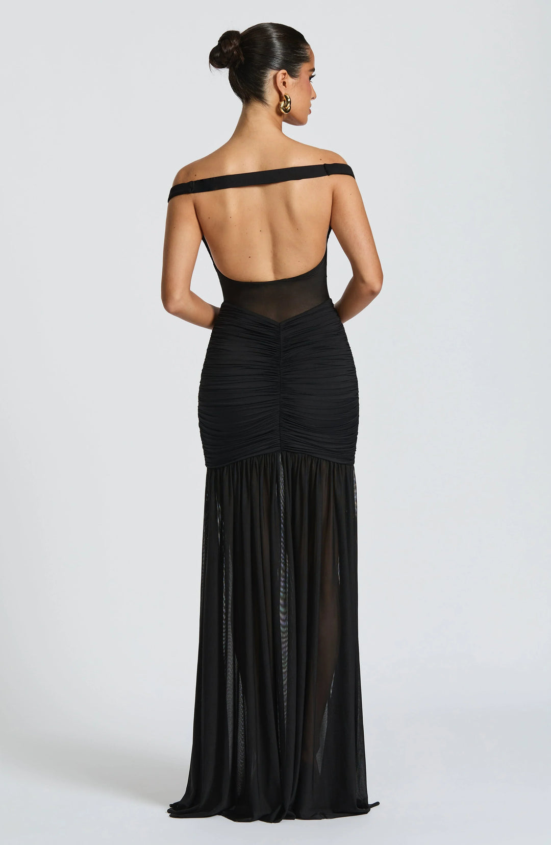 Robe Maxi Off-Shoulder pour Femmes avec Partie Écharpe et Haut Semi-Transparent