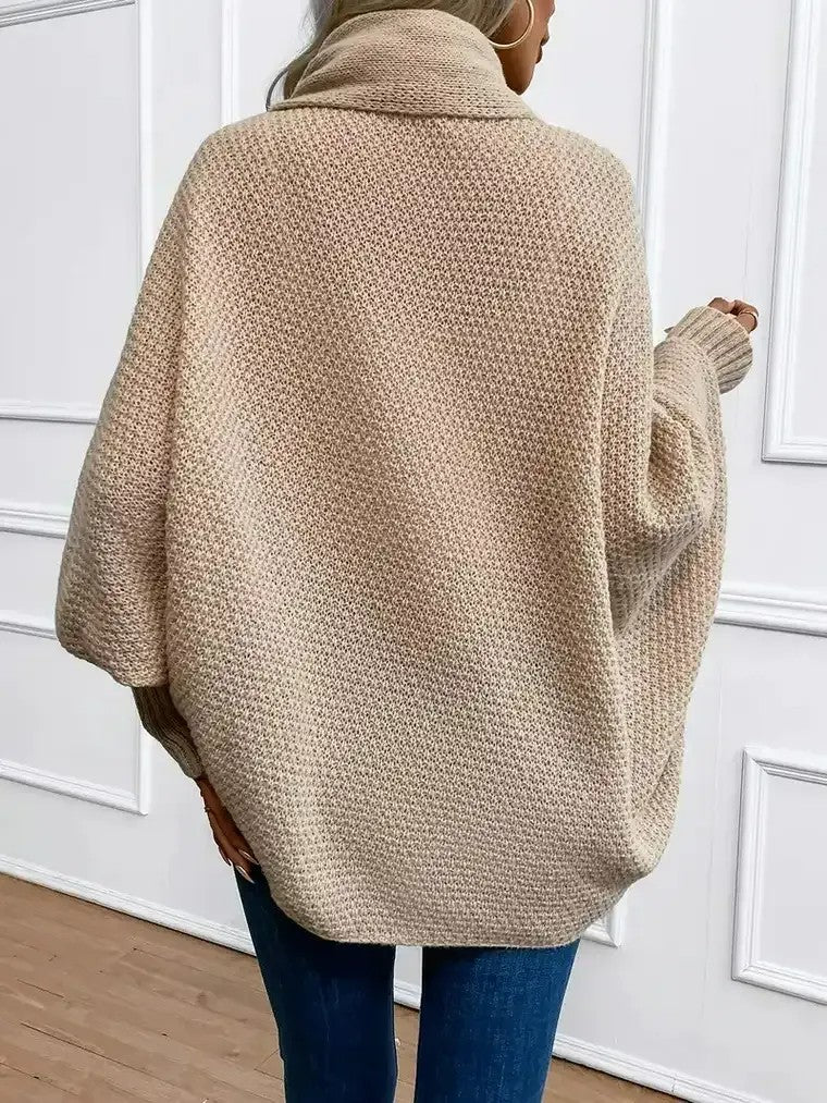 Veste ouverte en tricot pour femmes avec col châle, manches chauve-souris et bords côtelés