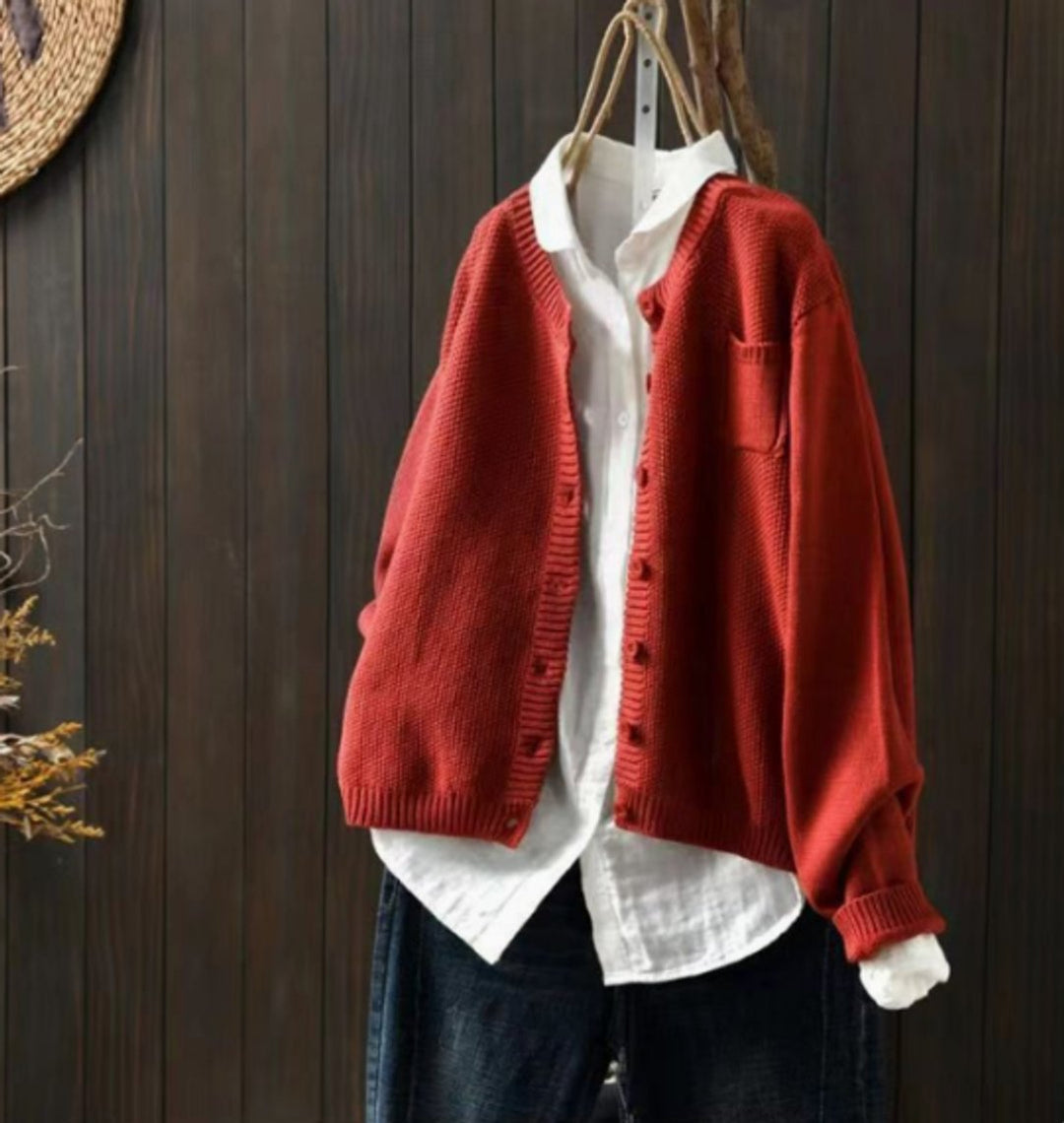 Luisa | Cardigan en tricot oversize pour femmes avec patte de boutonnage et poches