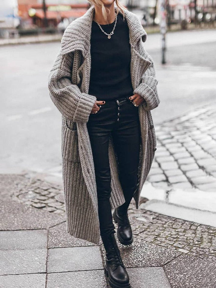 Marlene | Cardigan en grosse maille oversized pour femmes avec revers et boutons