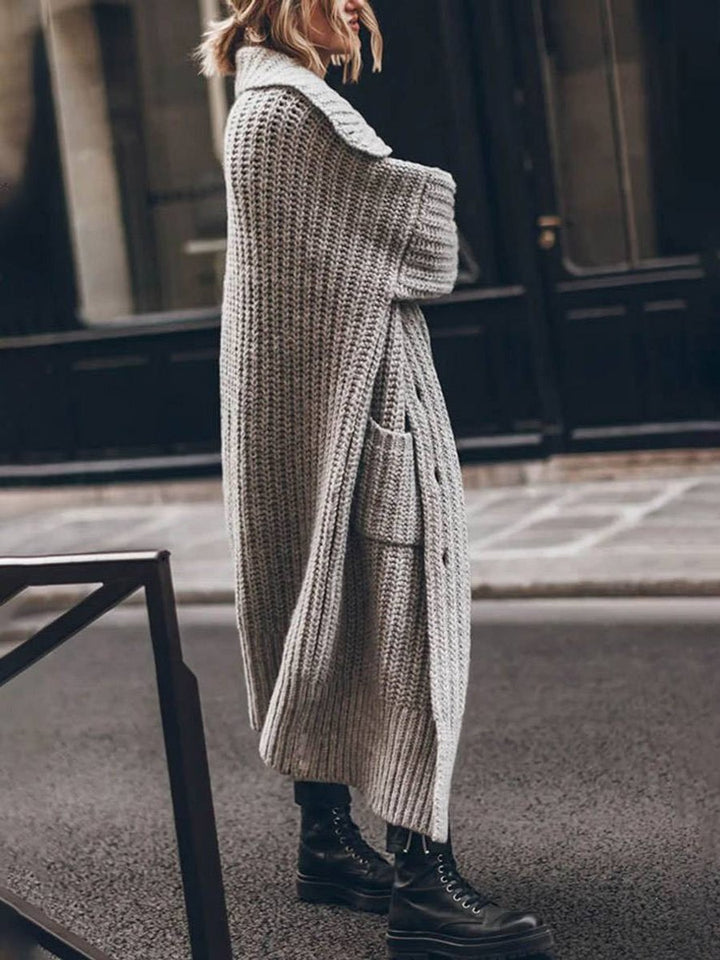 Marlene | Cardigan en grosse maille oversized pour femmes avec revers et boutons
