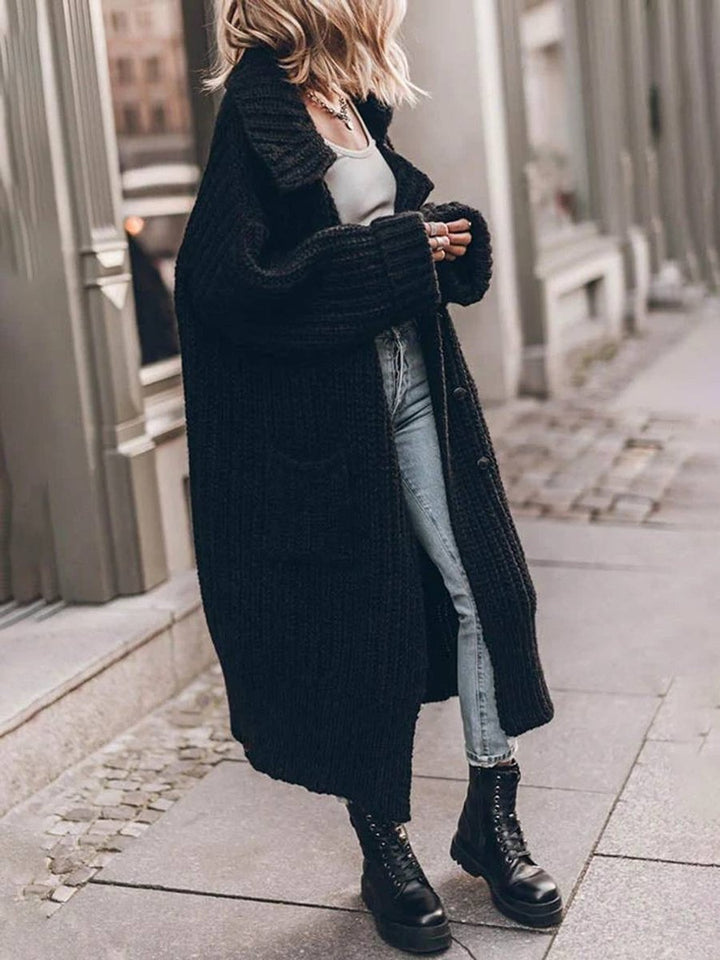Marlene | Cardigan en grosse maille oversized pour femmes avec revers et boutons