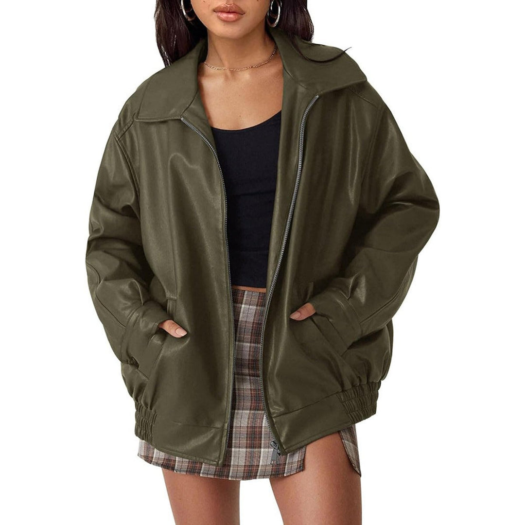 Lena | Veste bomber en simili cuir oversize pour femmes avec fermeture éclair