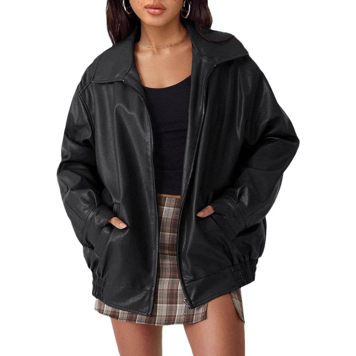 Lena | Veste bomber en simili cuir oversize pour femmes avec fermeture éclair