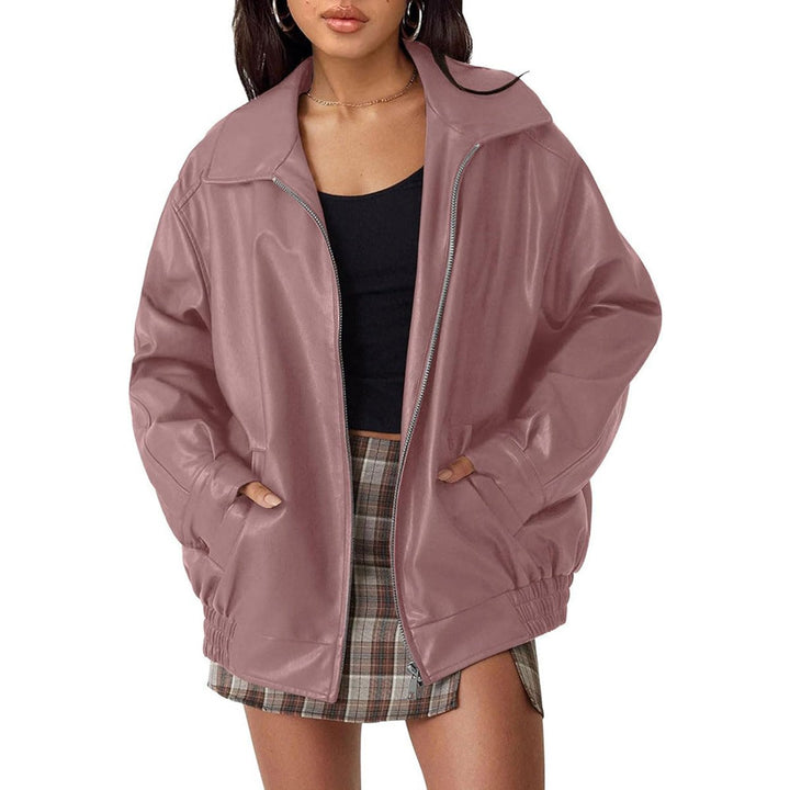 Lena | Veste bomber en simili cuir oversize pour femmes avec fermeture éclair