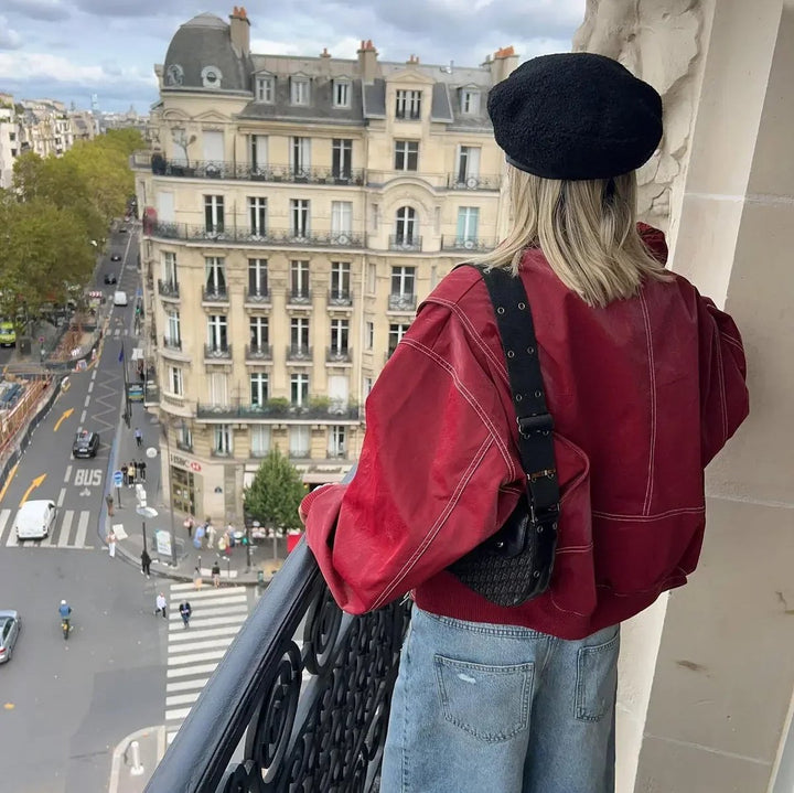Elisabeth | Veste matelassée oversize pour femmes, bomber avec coutures contrastées en simili cuir