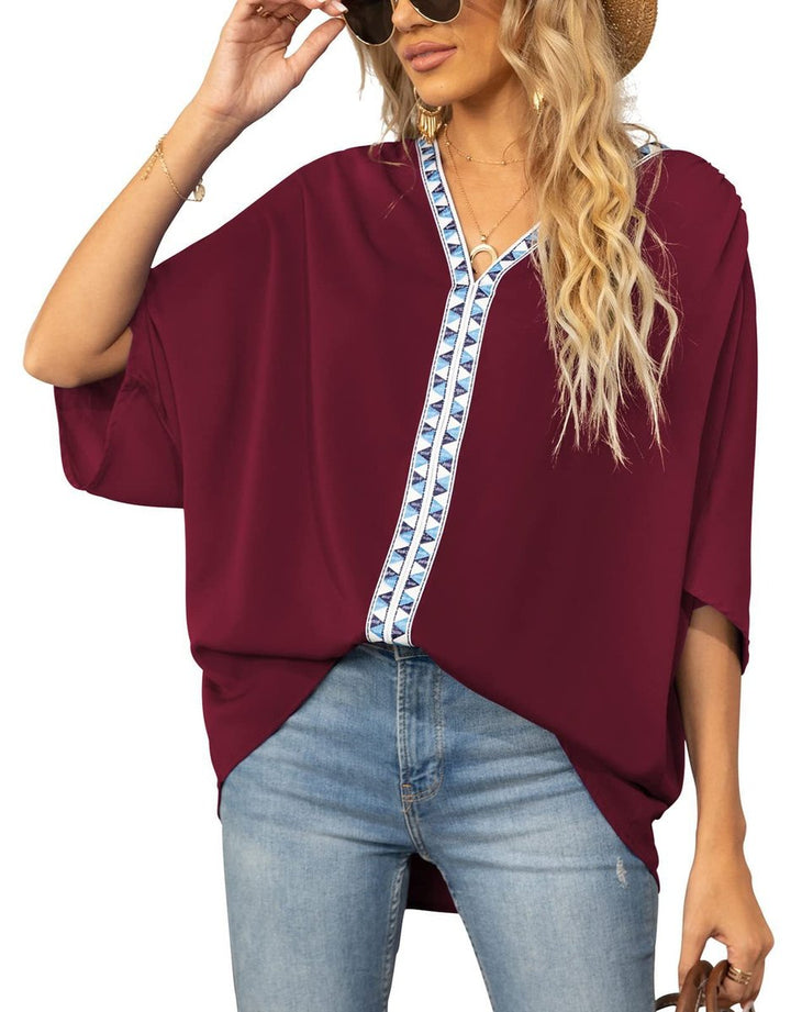 Luisa | Tunique Oversized Femme Col V avec Broderie Géométrique