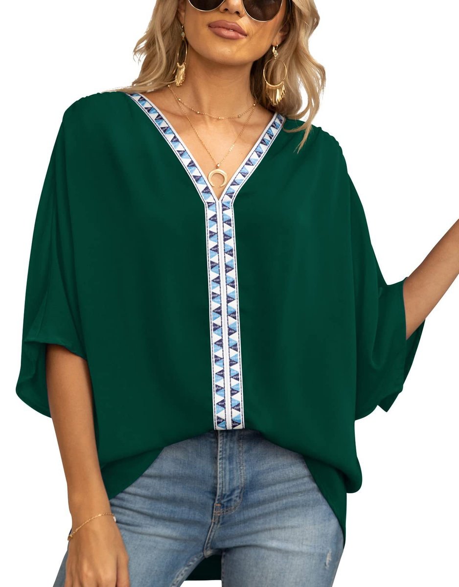 Luisa | Tunique Oversized Femme Col V avec Broderie Géométrique