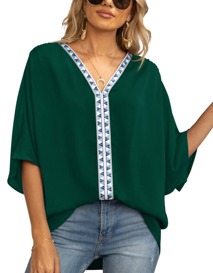 Luisa | Tunique Oversized Femme Col V avec Broderie Géométrique