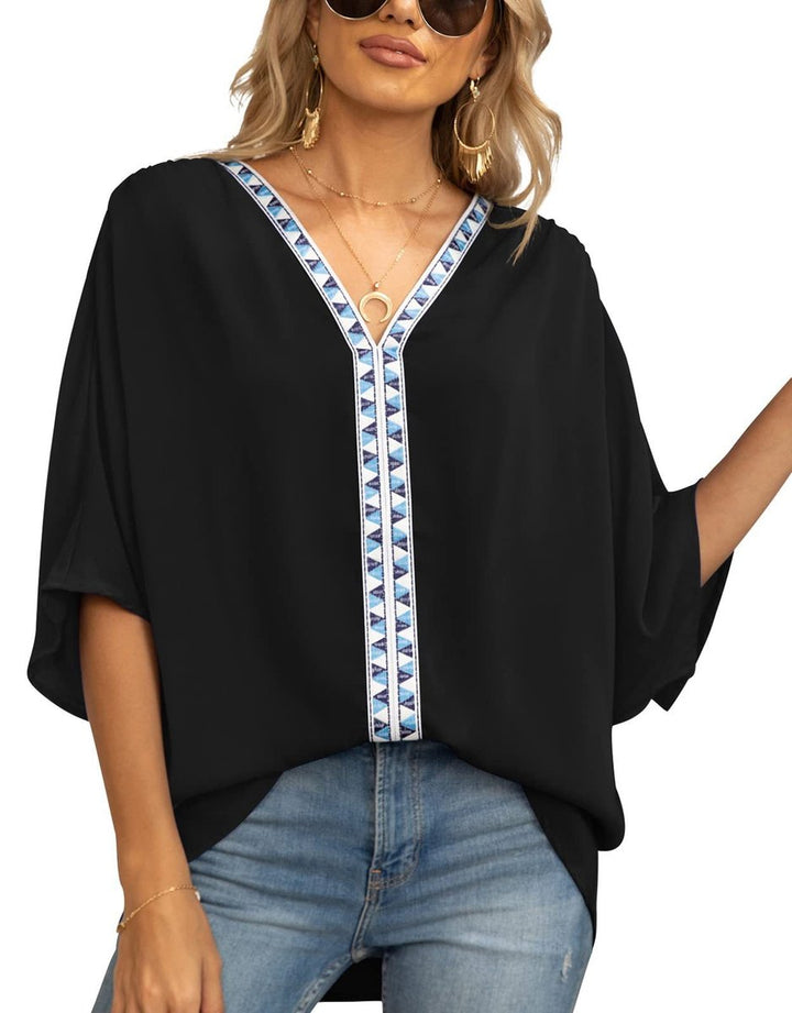 Luisa | Tunique Oversized Femme Col V avec Broderie Géométrique