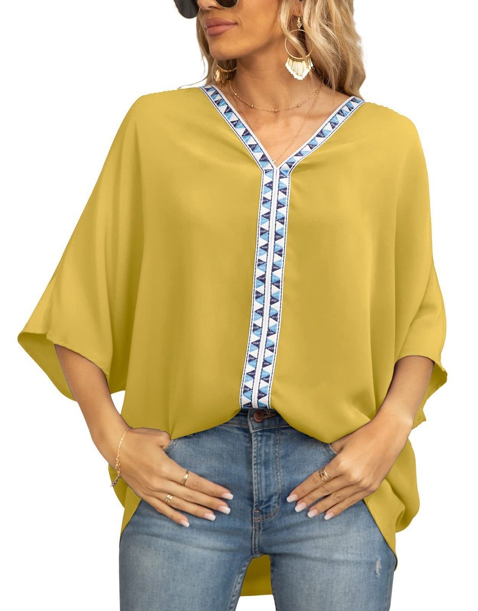 Luisa | Tunique Oversized Femme Col V avec Broderie Géométrique