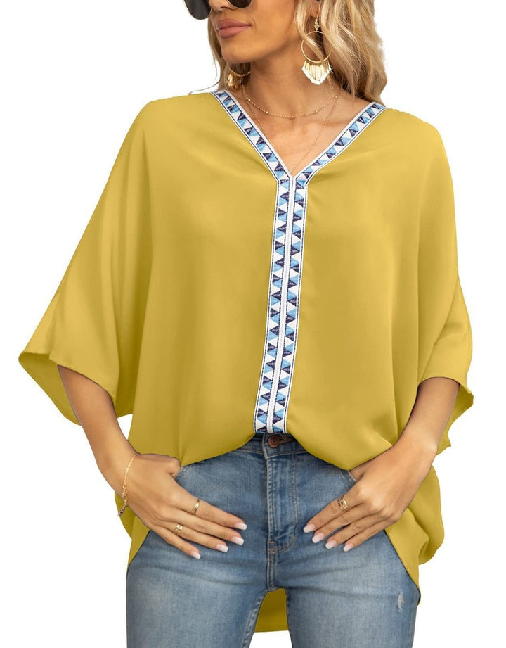 Luisa | Tunique Oversized Femme Col V avec Broderie Géométrique