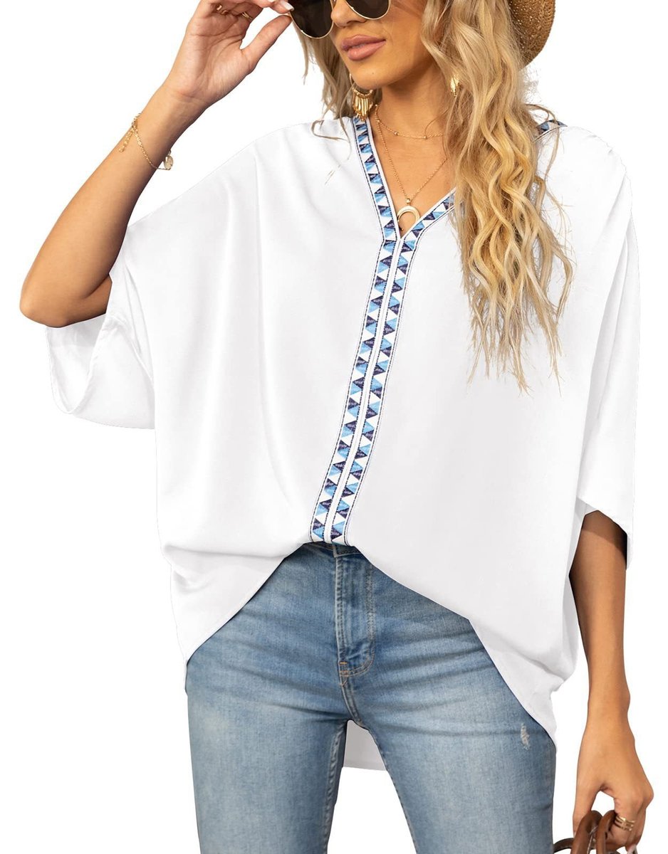 Luisa | Tunique Oversized Femme Col V avec Broderie Géométrique