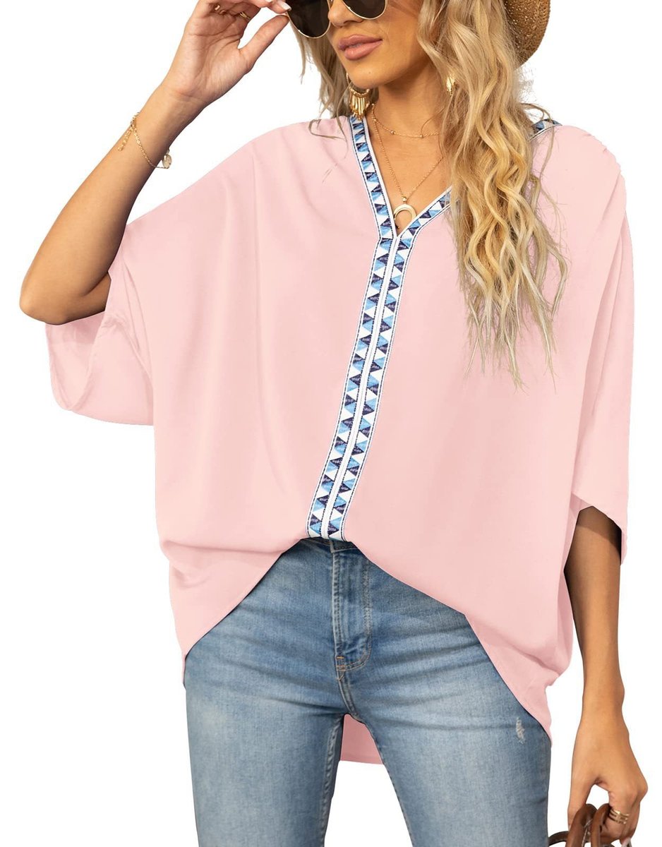 Luisa | Tunique Oversized Femme Col V avec Broderie Géométrique