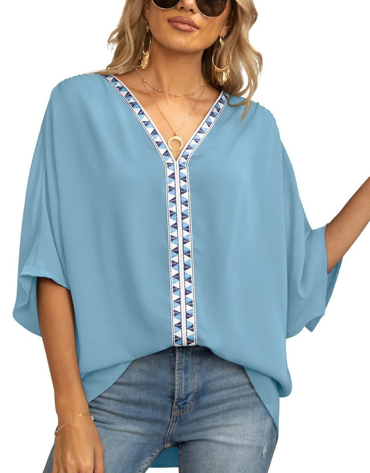 Luisa | Tunique Oversized Femme Col V avec Broderie Géométrique